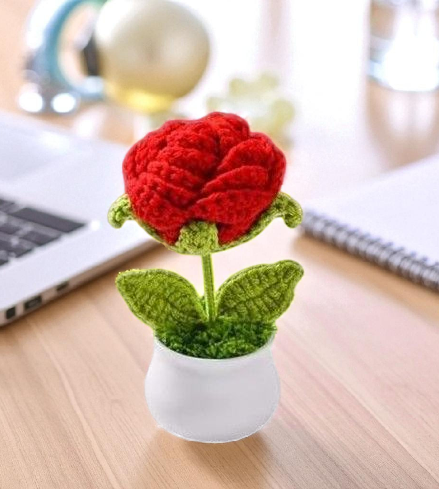 Red Rose Crochet Pot