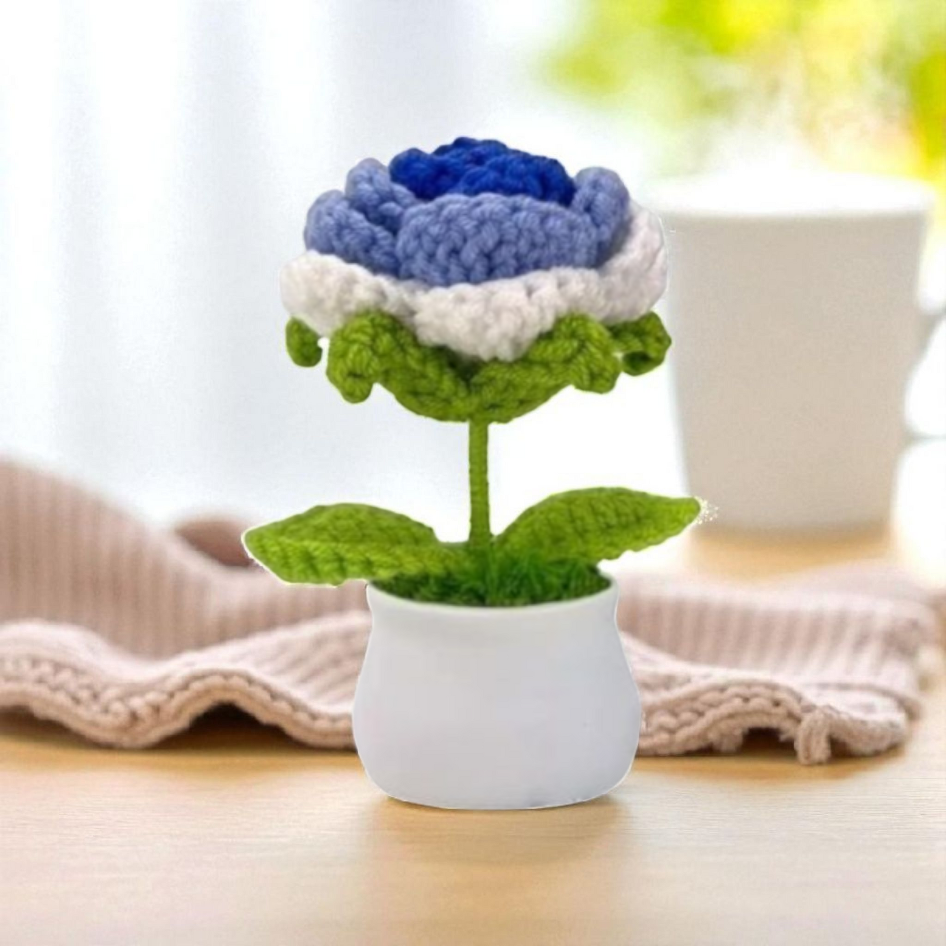 Blue & White Crochet Pot