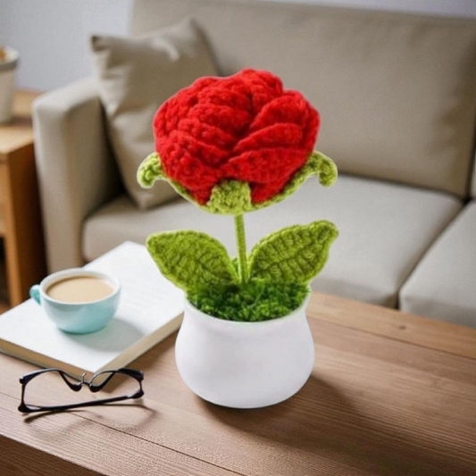 Red Rose Crochet Pot